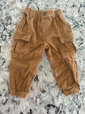 Kids Cotton Corduroy Cargo Pants - Tan